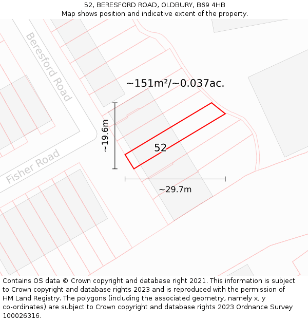 52, BERESFORD ROAD, OLDBURY, B69 4HB: Plot and title map
