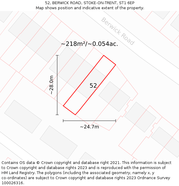 52, BERWICK ROAD, STOKE-ON-TRENT, ST1 6EP: Plot and title map