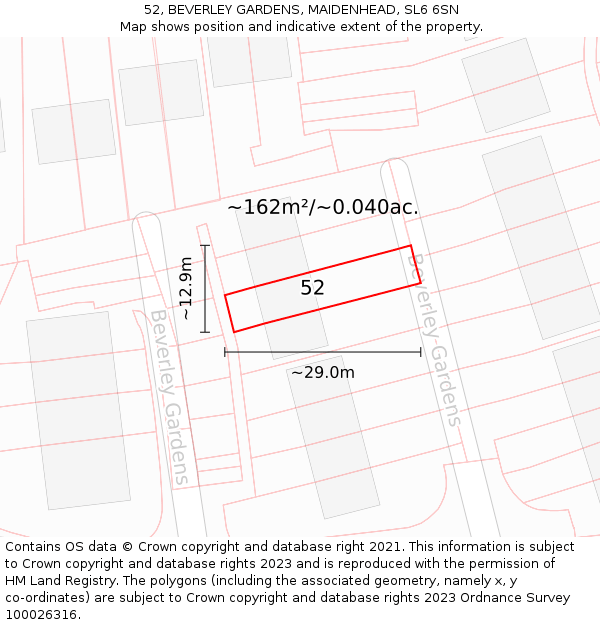 52, BEVERLEY GARDENS, MAIDENHEAD, SL6 6SN: Plot and title map