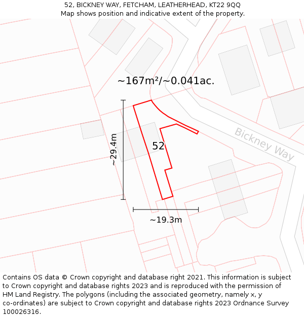 52, BICKNEY WAY, FETCHAM, LEATHERHEAD, KT22 9QQ: Plot and title map