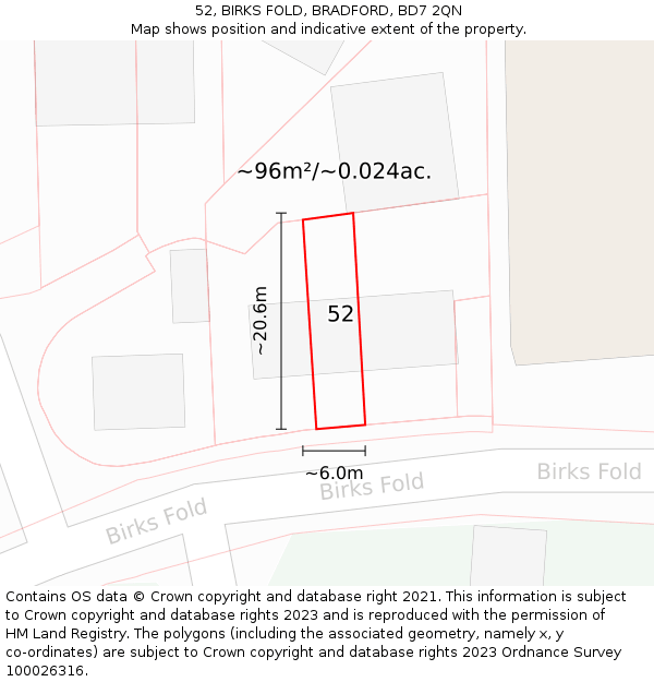 52, BIRKS FOLD, BRADFORD, BD7 2QN: Plot and title map