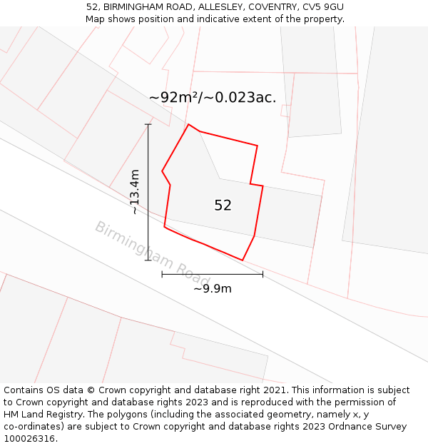 52, BIRMINGHAM ROAD, ALLESLEY, COVENTRY, CV5 9GU: Plot and title map