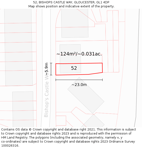 52, BISHOPS CASTLE WAY, GLOUCESTER, GL1 4DP: Plot and title map
