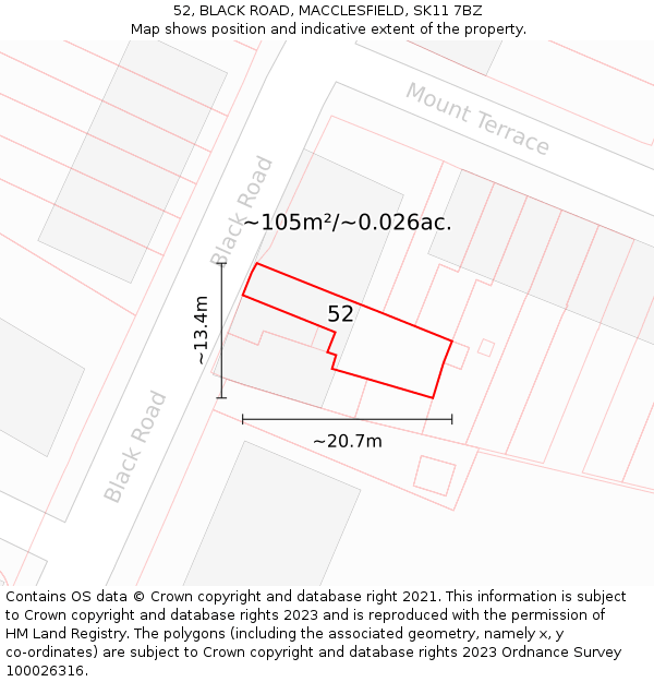52, BLACK ROAD, MACCLESFIELD, SK11 7BZ: Plot and title map