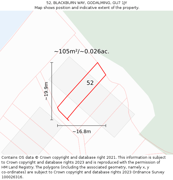 52, BLACKBURN WAY, GODALMING, GU7 1JY: Plot and title map