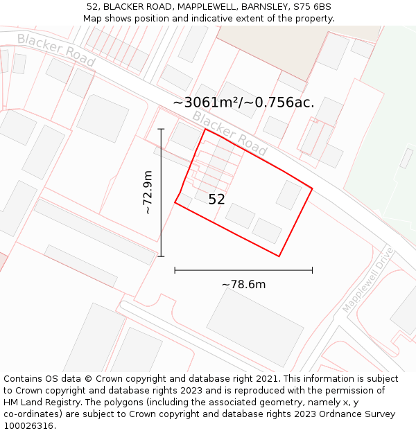 52, BLACKER ROAD, MAPPLEWELL, BARNSLEY, S75 6BS: Plot and title map