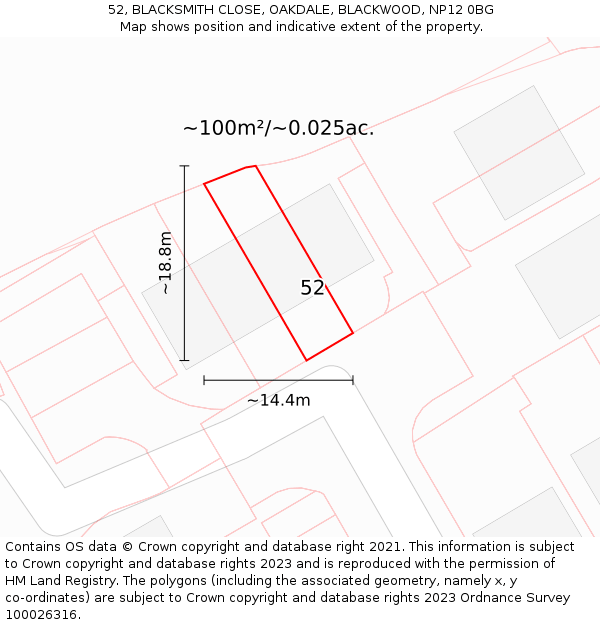 52, BLACKSMITH CLOSE, OAKDALE, BLACKWOOD, NP12 0BG: Plot and title map