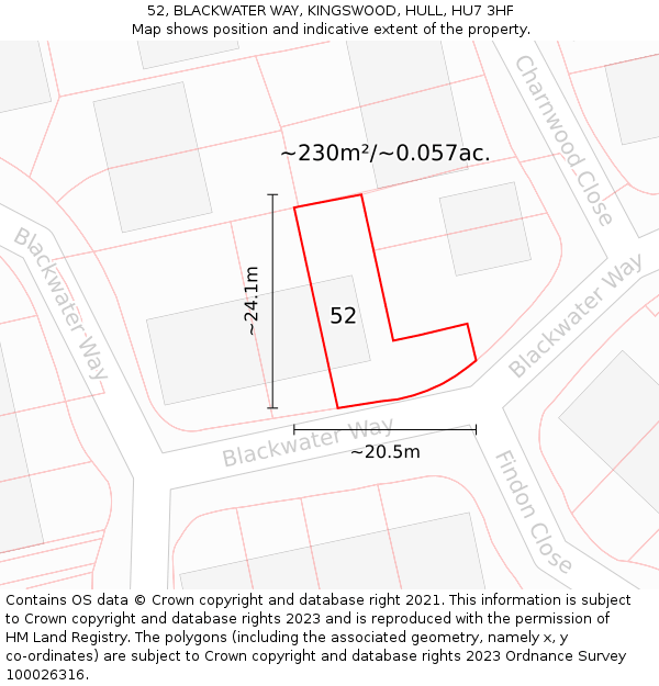 52, BLACKWATER WAY, KINGSWOOD, HULL, HU7 3HF: Plot and title map