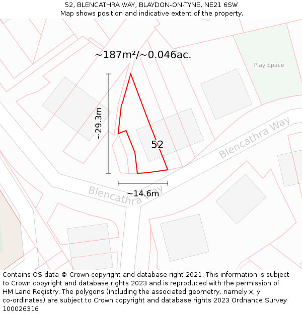 52, BLENCATHRA WAY, BLAYDON-ON-TYNE, NE21 6SW: Plot and title map