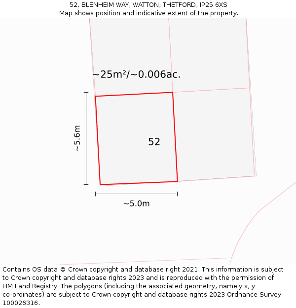 52, BLENHEIM WAY, WATTON, THETFORD, IP25 6XS: Plot and title map