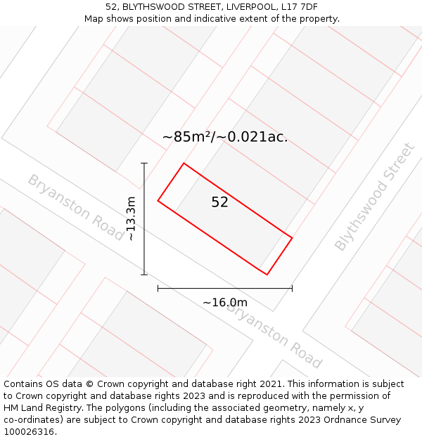 52, BLYTHSWOOD STREET, LIVERPOOL, L17 7DF: Plot and title map