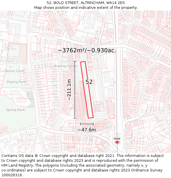 52, BOLD STREET, ALTRINCHAM, WA14 2ES: Plot and title map