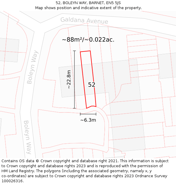 52, BOLEYN WAY, BARNET, EN5 5JS: Plot and title map