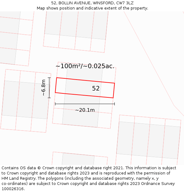 52, BOLLIN AVENUE, WINSFORD, CW7 3LZ: Plot and title map