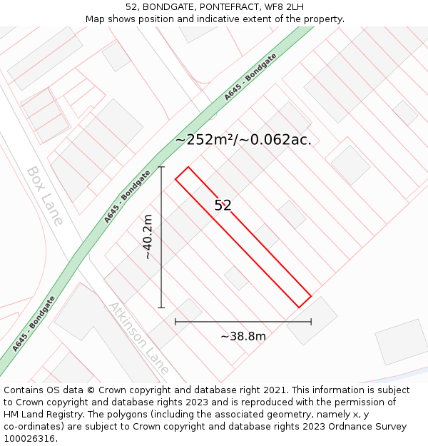 52, BONDGATE, PONTEFRACT, WF8 2LH: Plot and title map