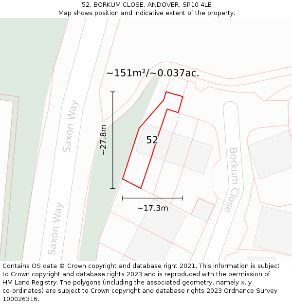 52, BORKUM CLOSE, ANDOVER, SP10 4LE: Plot and title map