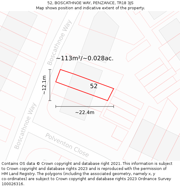 52, BOSCATHNOE WAY, PENZANCE, TR18 3JS: Plot and title map