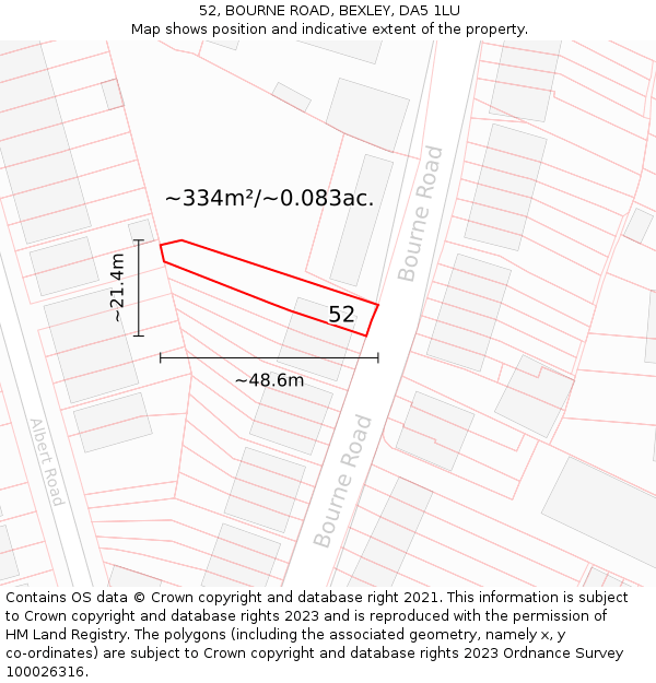 52, BOURNE ROAD, BEXLEY, DA5 1LU: Plot and title map