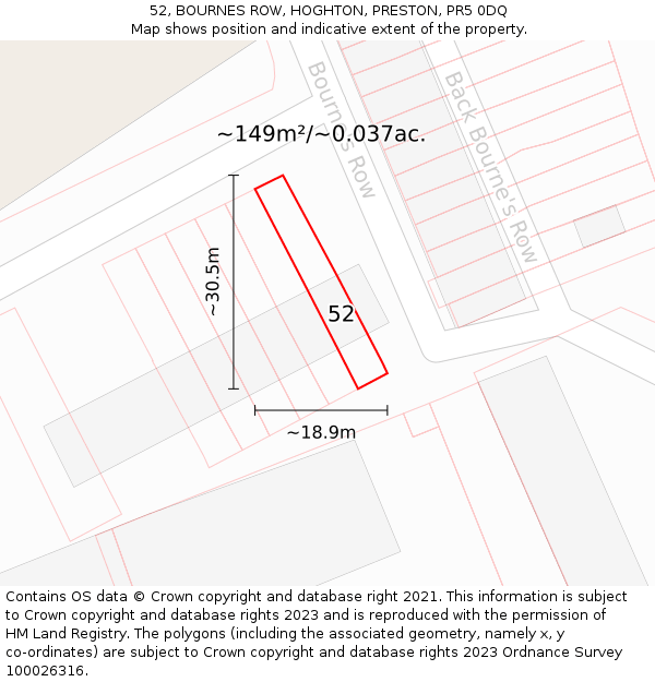 52, BOURNES ROW, HOGHTON, PRESTON, PR5 0DQ: Plot and title map