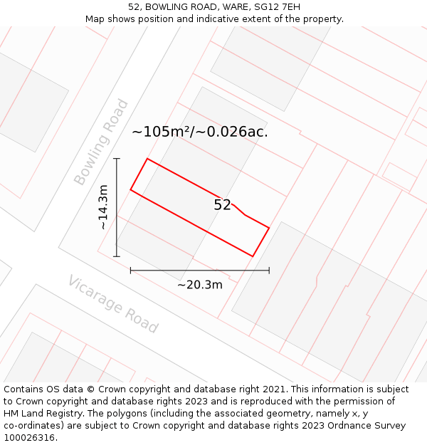 52, BOWLING ROAD, WARE, SG12 7EH: Plot and title map