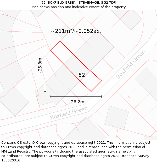 52, BOXFIELD GREEN, STEVENAGE, SG2 7DR: Plot and title map