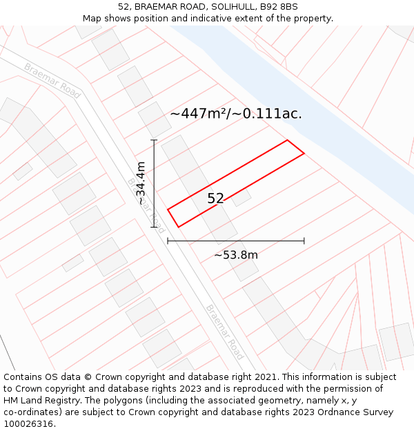 52, BRAEMAR ROAD, SOLIHULL, B92 8BS: Plot and title map