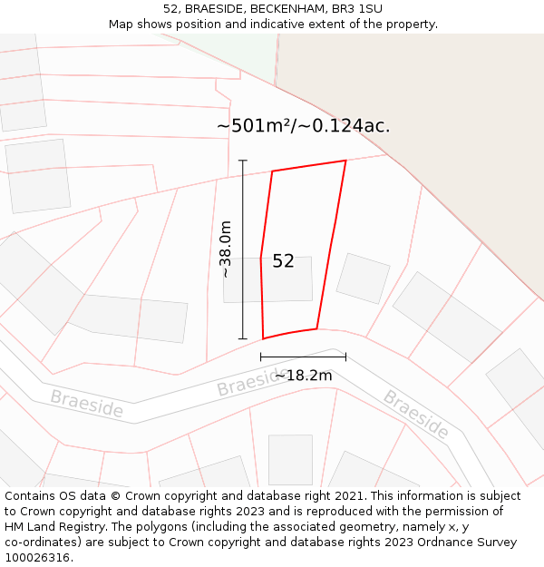 52, BRAESIDE, BECKENHAM, BR3 1SU: Plot and title map