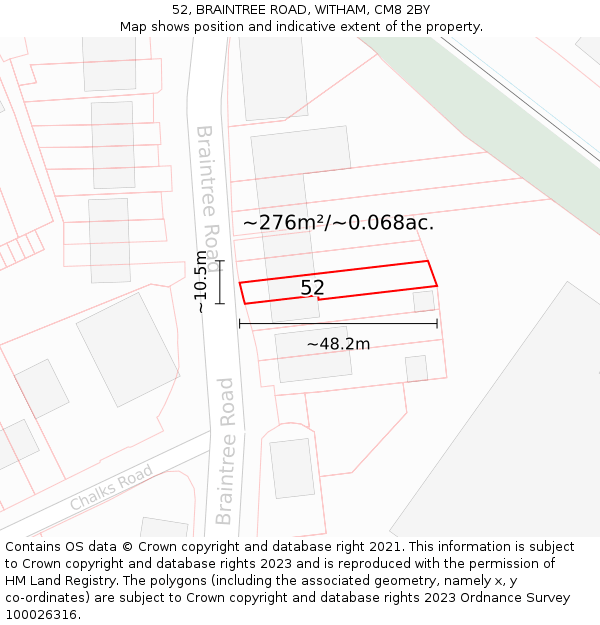 52, BRAINTREE ROAD, WITHAM, CM8 2BY: Plot and title map