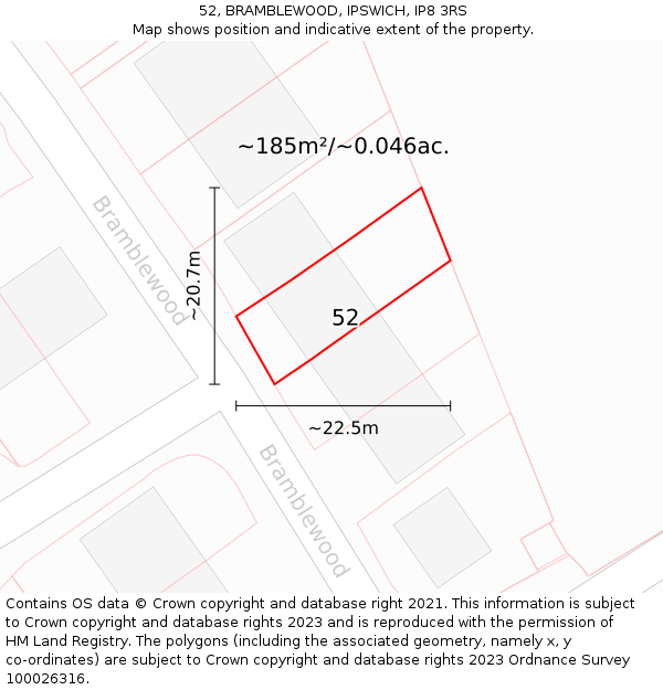 52, BRAMBLEWOOD, IPSWICH, IP8 3RS: Plot and title map