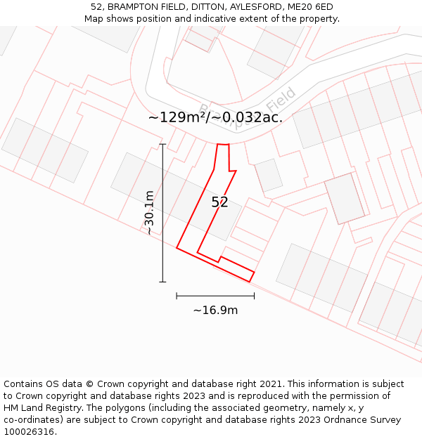 52, BRAMPTON FIELD, DITTON, AYLESFORD, ME20 6ED: Plot and title map