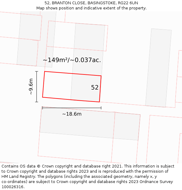 52, BRANTON CLOSE, BASINGSTOKE, RG22 6UN: Plot and title map