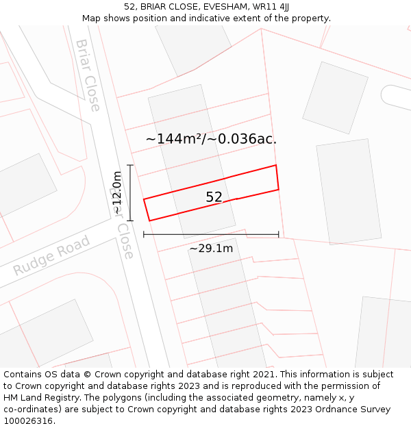 52, BRIAR CLOSE, EVESHAM, WR11 4JJ: Plot and title map