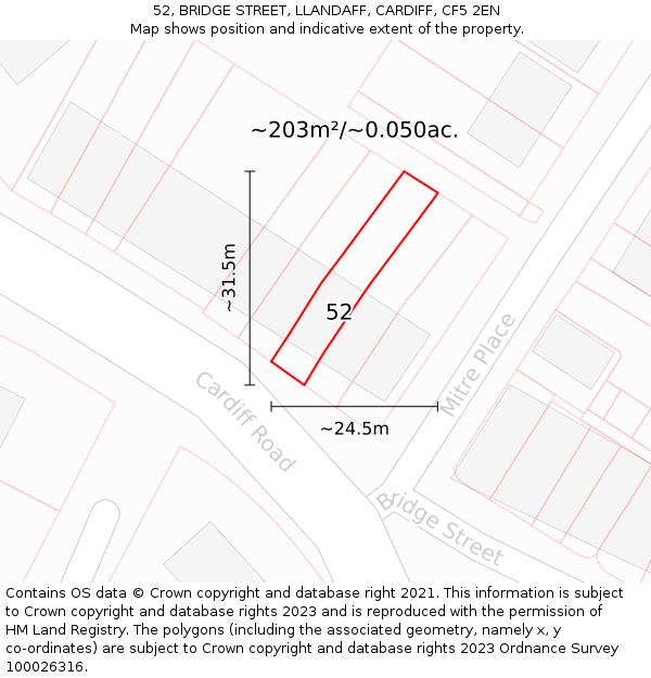 52, BRIDGE STREET, LLANDAFF, CARDIFF, CF5 2EN: Plot and title map