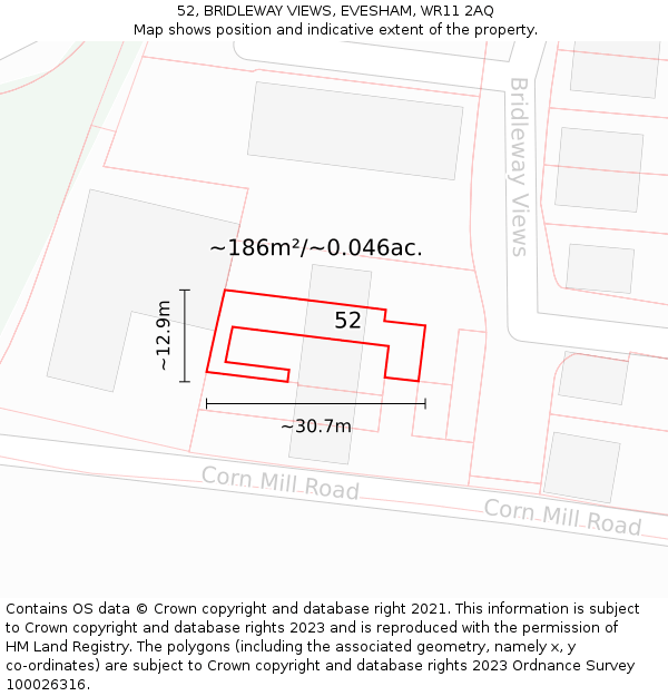 52, BRIDLEWAY VIEWS, EVESHAM, WR11 2AQ: Plot and title map