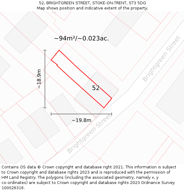 52, BRIGHTGREEN STREET, STOKE-ON-TRENT, ST3 5DG: Plot and title map