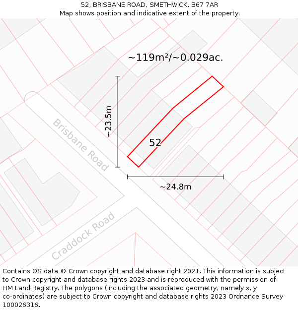 52, BRISBANE ROAD, SMETHWICK, B67 7AR: Plot and title map