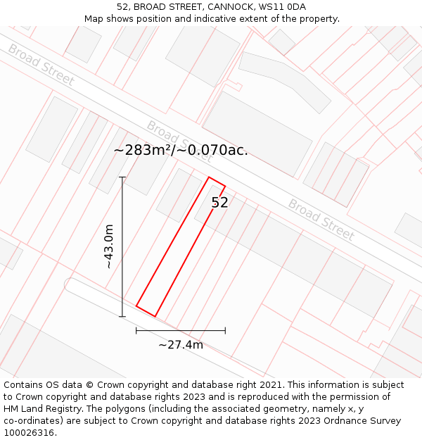 52, BROAD STREET, CANNOCK, WS11 0DA: Plot and title map