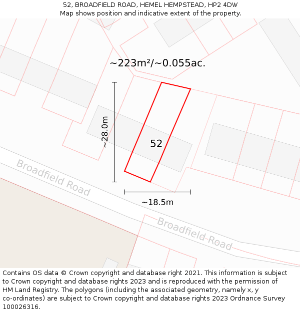 52, BROADFIELD ROAD, HEMEL HEMPSTEAD, HP2 4DW: Plot and title map