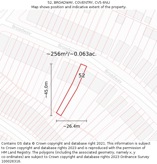 52, BROADWAY, COVENTRY, CV5 6NU: Plot and title map