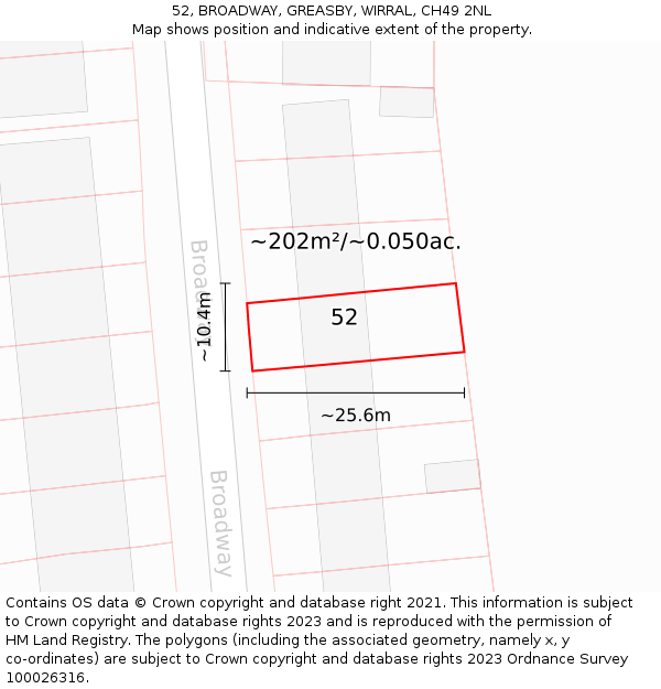 52, BROADWAY, GREASBY, WIRRAL, CH49 2NL: Plot and title map