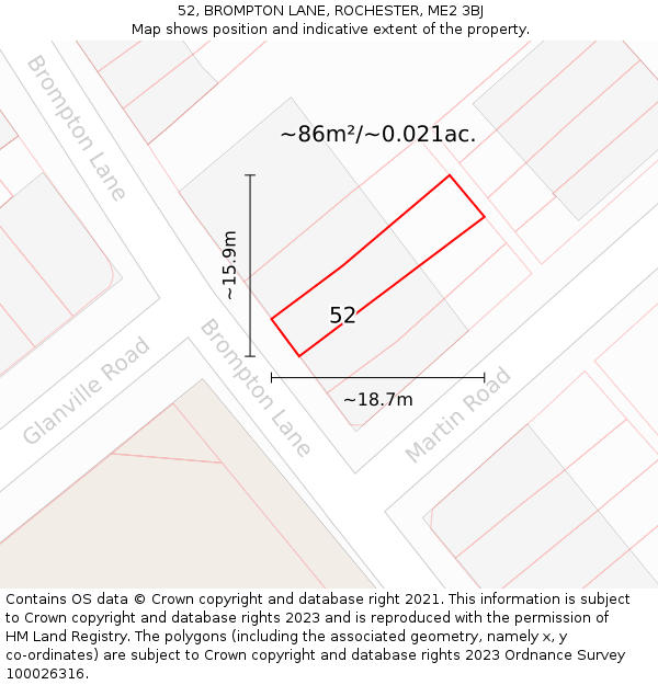 52, BROMPTON LANE, ROCHESTER, ME2 3BJ: Plot and title map