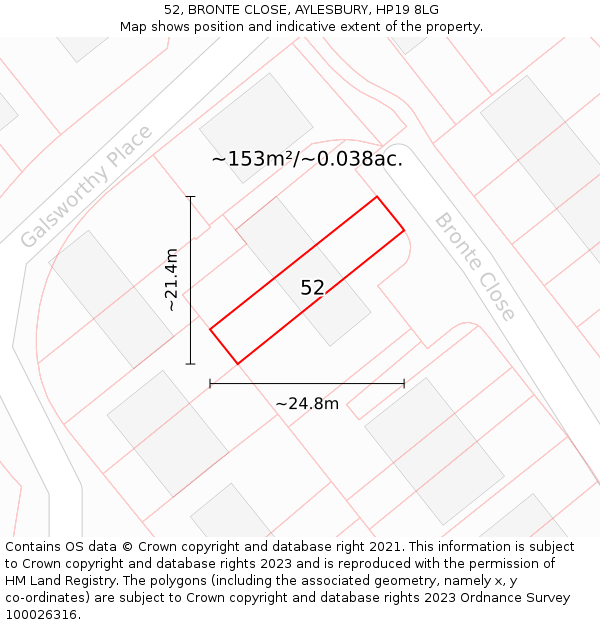 52, BRONTE CLOSE, AYLESBURY, HP19 8LG: Plot and title map