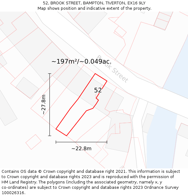 52, BROOK STREET, BAMPTON, TIVERTON, EX16 9LY: Plot and title map