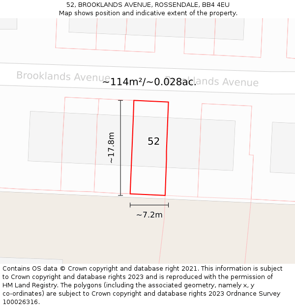 52, BROOKLANDS AVENUE, ROSSENDALE, BB4 4EU: Plot and title map