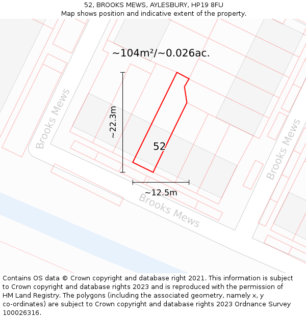 52, BROOKS MEWS, AYLESBURY, HP19 8FU: Plot and title map