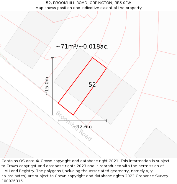 52, BROOMHILL ROAD, ORPINGTON, BR6 0EW: Plot and title map