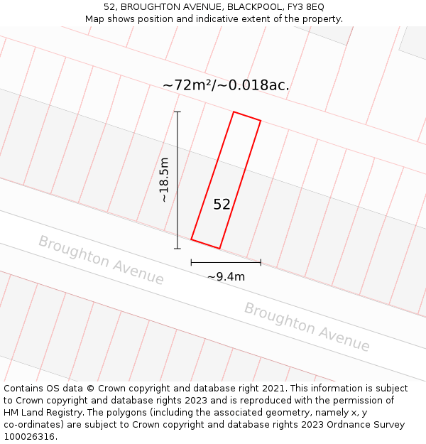 52, BROUGHTON AVENUE, BLACKPOOL, FY3 8EQ: Plot and title map