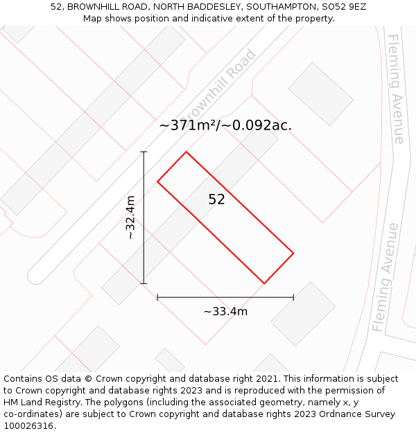 52, BROWNHILL ROAD, NORTH BADDESLEY, SOUTHAMPTON, SO52 9EZ: Plot and title map