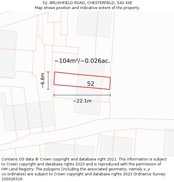 52, BRUSHFIELD ROAD, CHESTERFIELD, S40 4XE: Plot and title map