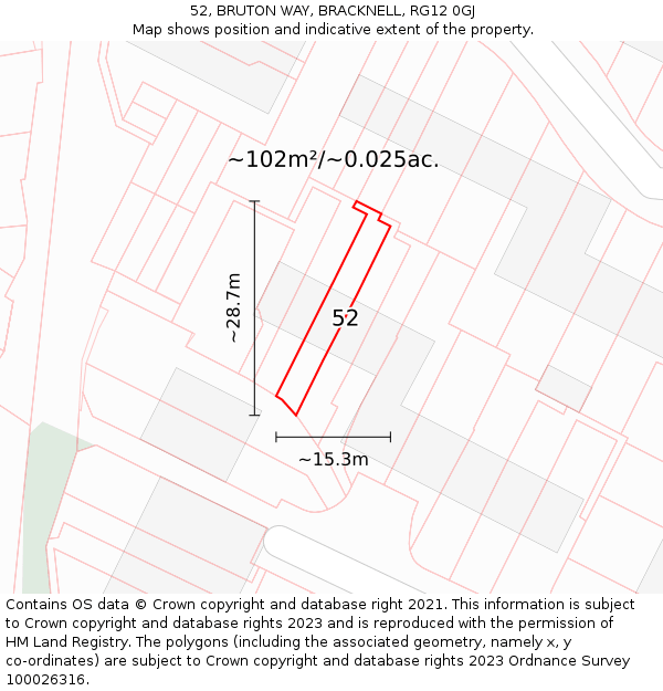 52, BRUTON WAY, BRACKNELL, RG12 0GJ: Plot and title map